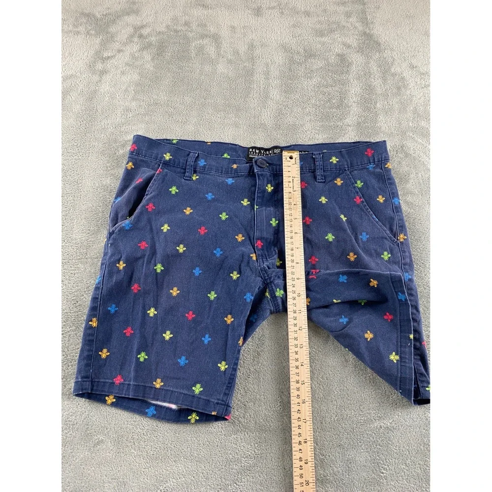 Raw Yarn Industries Mens Navy Blue Multi Color Embroidered Bee Shorts Size 34